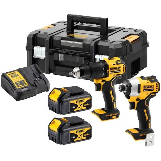 Pack de 2 outils 18V (DCD709/DCF809) + 2 batteries 4Ah + chargeur en coffret DT70708 T-STAK DEWALT DCK2062M2T