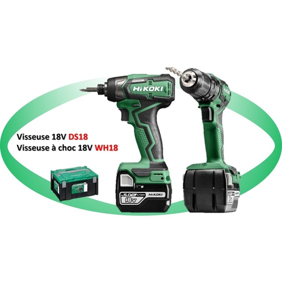Pack de 2 outils 18V (DS18DD - WH18DD) + 2 batteries 5Ah + chargeur + coffret HITCASE - HIKOKI - KC18DDWAZ