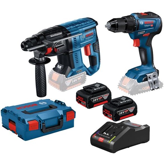 Pack de 2 outils 18V (GSR55/GBH21) + 2 batteries 5Ah + chargeur en coffret L-BOXX - BOSCH