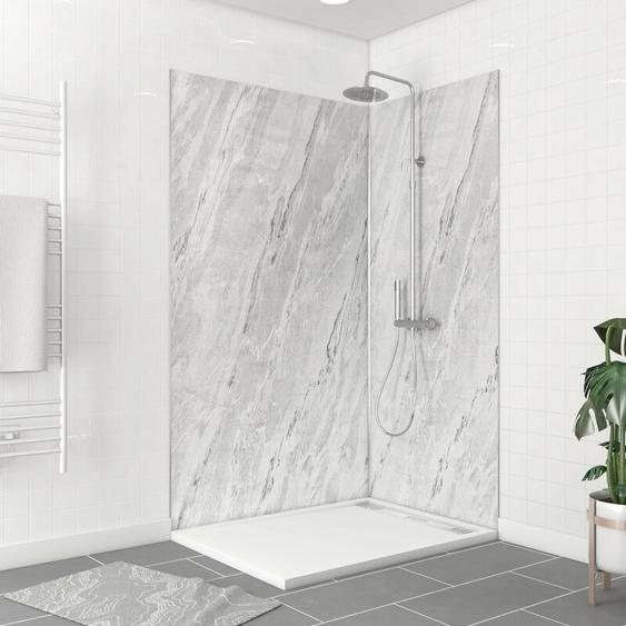 Pack de 2 panneaux muraux pierre artic storm 90+120x210 cm avec profilés anodise brillant - stoneit