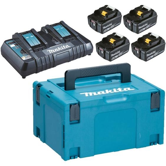Pack de 4 Batteries 6Ah MAKITA BL1860 - 198091-4 - Chargeur double DC18RD - Coffret Makpac