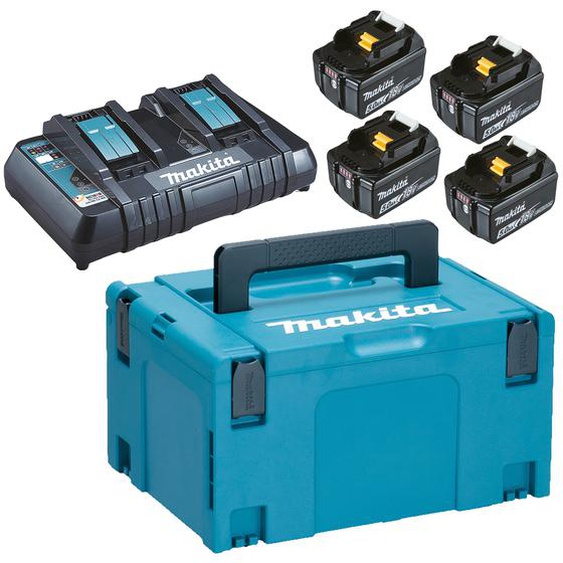 Pack énergie 18V Makita 4 batteries 5Ah BL1850B + chargeur DC18RD en coffret MAKPAC - MAKITA - 197626-8