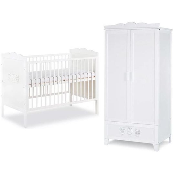 Pack HIBOU - lit bébé 120/140 + armoire 2 portes couleur blanc - Pin massif et mélaminé