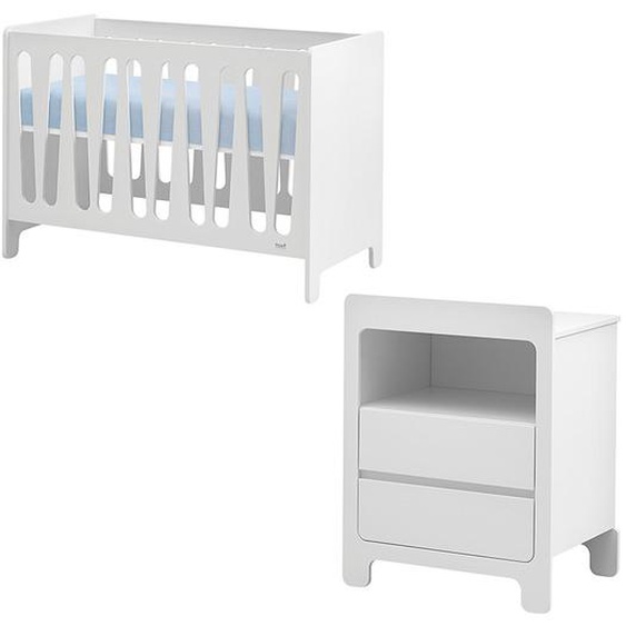 Pack lit bébé barreaux + commode à langer MOON pour chambre de bébé blanc - MDF