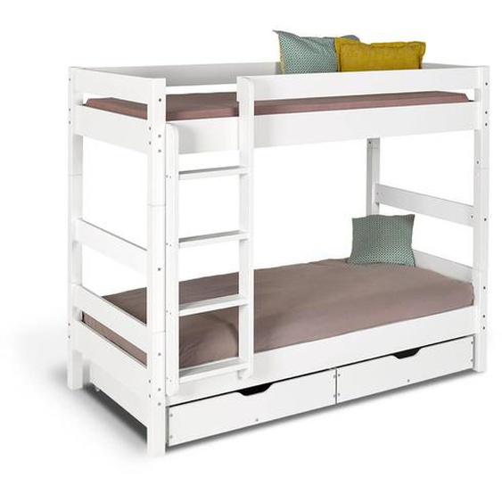 Pack Lit Superposé Séparable Avec Tiroirs Et 2 Matelas Bois Massif Aaron Blanc