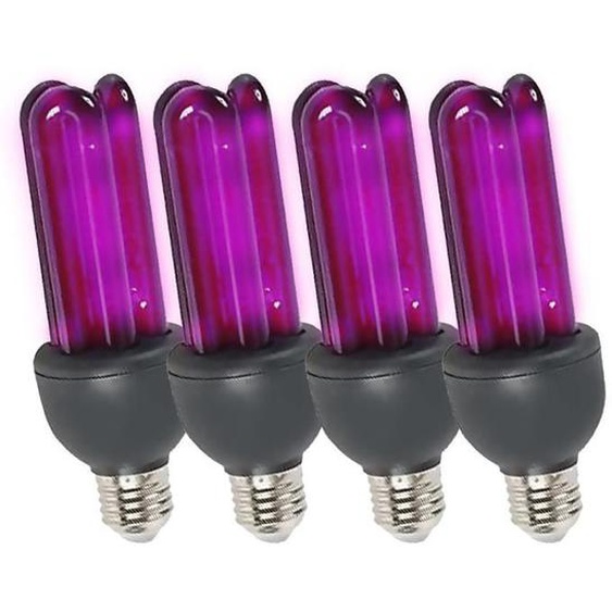 Pack LUMIERE NOIRE, 4 Ampoules UV Ibiza Light BL25ESL - A ECONOMIE DENERGIE 3U - 25W, Rend fluorescentes les matières blanches