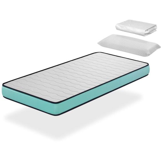 Xaluca - Pack Matelas 90X200 lit enfants h14 cm confort pro + 1 oreiller junior 90x35 cm + 1 Protège matelas 90x200 cm