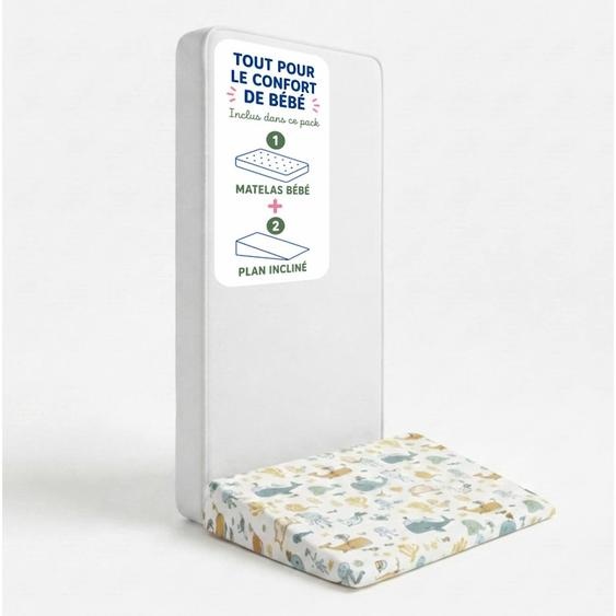 Pack Matelas Bébé 60x120 Cm + Plan Incliné Coton Sweety - Confort Souple Et Position Idéale Bleu