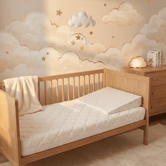 Pack Matelas Bébé 60x120 + Plan Incliné Étoiles Dorées + Protège-matelas - Déhoussable Et Sain Blanc
