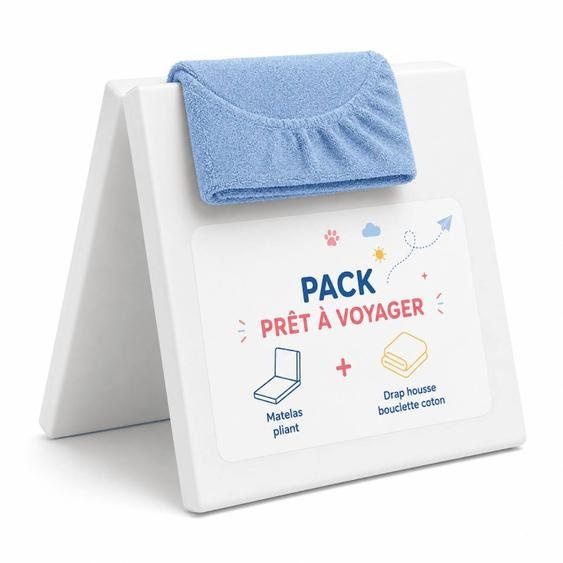 Pack Matelas Pliant 60x120 + Drap Housse Éponge Bleu - Idéal Voyage - Déhoussable Et Sain Bleu