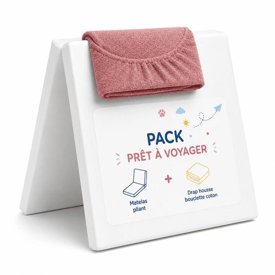 Pack Matelas Pliant 60x120 + Drap Housse Éponge Rose - Idéal Voyage - Déhoussable Et Sain Rose
