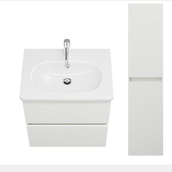 Pack meuble de salle de bain simple vasque 60 cm Joline blanc mat + colonne