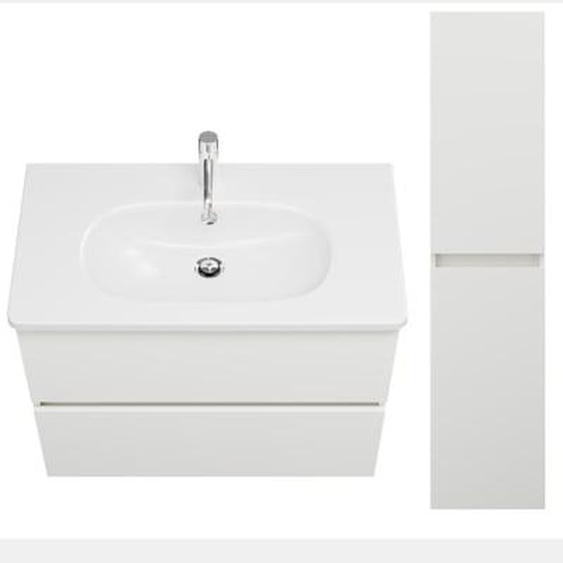 Pack meuble de salle de bain simple vasque 80 cm Joline blanc mat + colonne