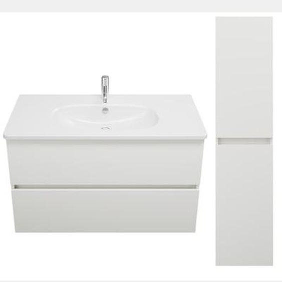 Pack meuble de salle de bain simple vasque Joline 100 cm blanc + colonne