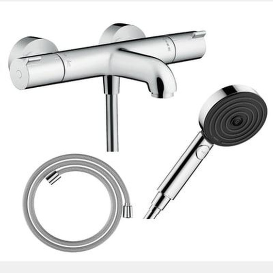 Pack mitigeur bain thermostatique Ecostat 1001CL + Flexible Designflex+Pommeau Pulsify Select EcoSmart 105 3jets chromé