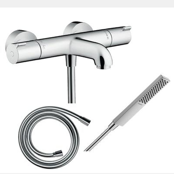 Pack mitigeur bain thermostatique Ecostat 1001CL + Flexible Isiflex + Pommeau Pulsify E 100 EcoSmart chromé