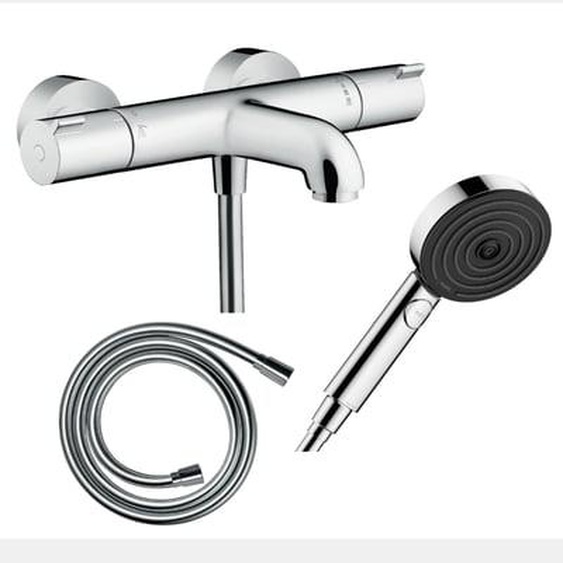 Pack mitigeur bain thermostatique Ecostat 1001CL + Flexible Isiflex + Pommeau Pulsify Select EcoSmart 105 3jets chromé