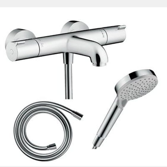 Pack mitigeur bain thermostatique Ecostat 1001CL + Flexible Isiflex + Pommeau Vernis Blend 100 EcoSmart 2jets chromé