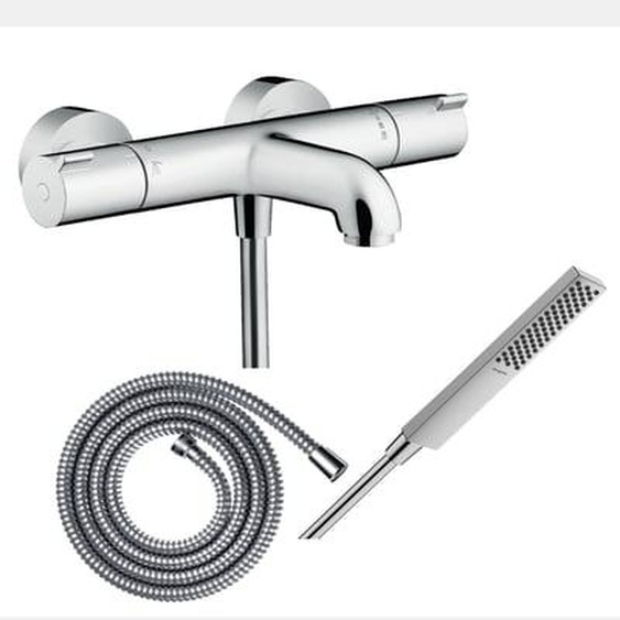 Pack mitigeur bain thermostatique Ecostat 1001CL + Flexible Metaflex + Pommeau Pulsify E 100 EcoSmart chromé