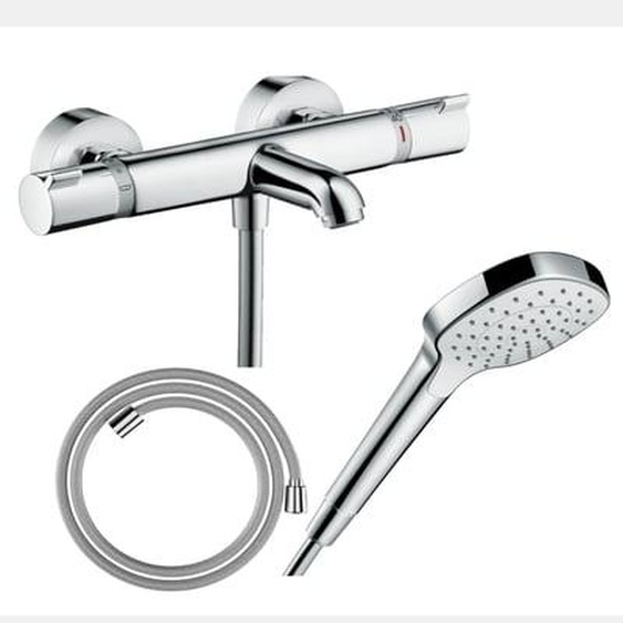 Pack mitigeur bain thermostatique Ecostat Comfort + Flexible Designflex 1,6m + Pommeau Croma Select E EcoSmart chromé