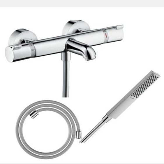 Pack mitigeur bain thermostatique Ecostat Comfort + Flexible Designflex 1,6m + Pommeau Pulsify E 100 EcoSmart chromé