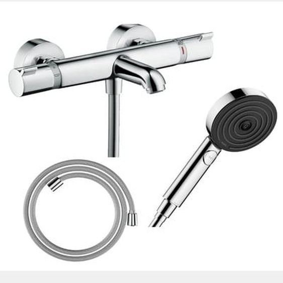 Pack mitigeur bain thermostatique Ecostat Comfort + Flexible Designflex 1,6m + Pommeau Pulsify EcoSmart 3 jets chromé
