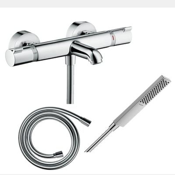 Pack mitigeur bain thermostatique Ecostat Comfort + Flexible Isiflex 1,6m + Pommeau Pulsify E 100 EcoSmart chromé