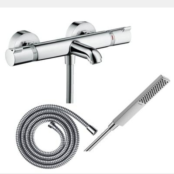Pack mitigeur bain thermostatique Ecostat Comfort + Flexible Metaflex 1,6m + Pommeau Pulsify E 100 EcoSmart chromé
