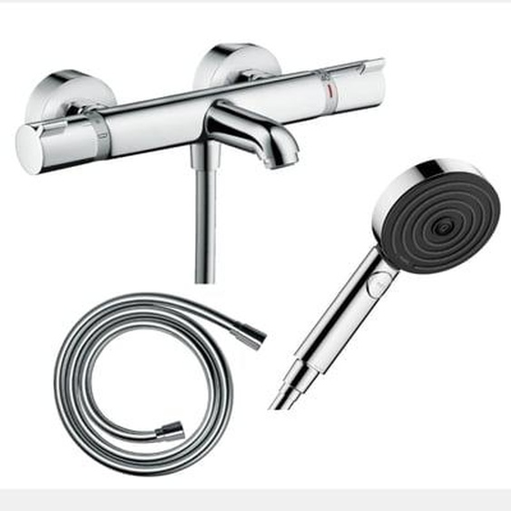 Pack mitigeur bain thermostatique EcostatComfort + Flexible Isiflex 1,6m + Pommeau Pulsify Select EcoSmart 3 jets chromé