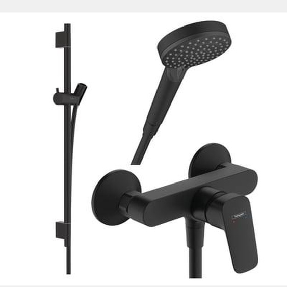 Pack mitigeur douche mécanique Logis + Barre Unica S Puro + flexible + Pommeau Vernis Blend Vario noir mat