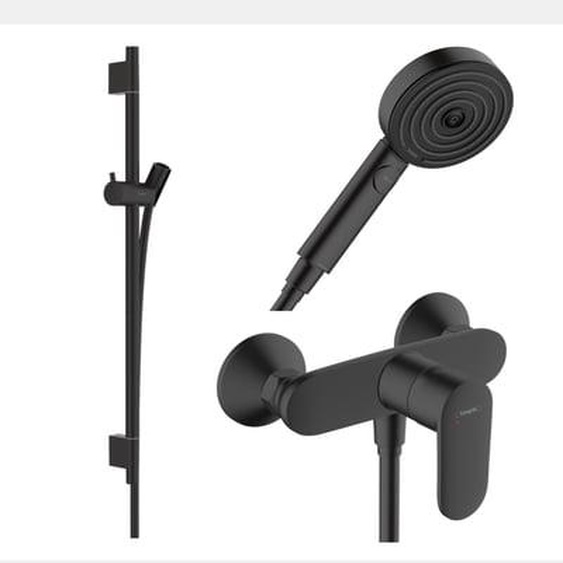 Pack mitigeur douche mécanique Vernis Blend + Barre Unica S Puro + flexible + Pommeau Pulsify Select 3 jets noir mat
