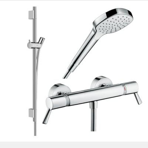 Pack mitigeur douche thermostatique Ecostat Comfort Care + Barre Unica S Puro + flexible + Pommeau Croma Select E chromé