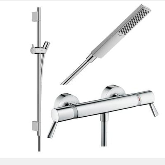 Pack mitigeur douche thermostatique Ecostat Comfort Care + Barre Unica S Puro + flexible + Pommeau Pulsify E chromé