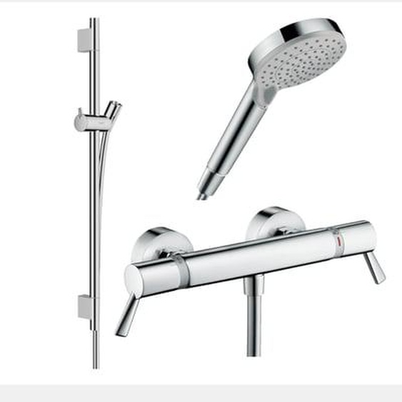 Pack mitigeur douche thermostatique Ecostat Comfort Care +Barre UnicaS Puro +flexible+ Pommeau Vernis Blend Vario chromé