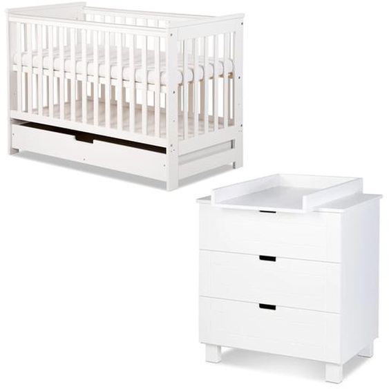 Pack mobilier chambre bébé blanche KIWO (lit 120 + commode) - MDF