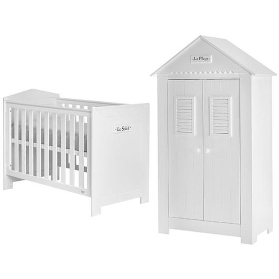 Pack mobilier Plage pour chambre bébé lit + armoire double porte en blanc - pinio