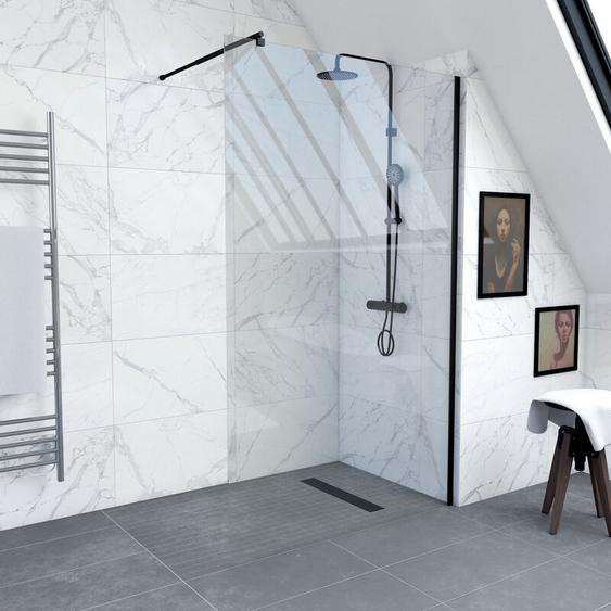 Aurlane - pack paroi de douche 140x200cm verre transparent - barre de fixation extensible et profil noir