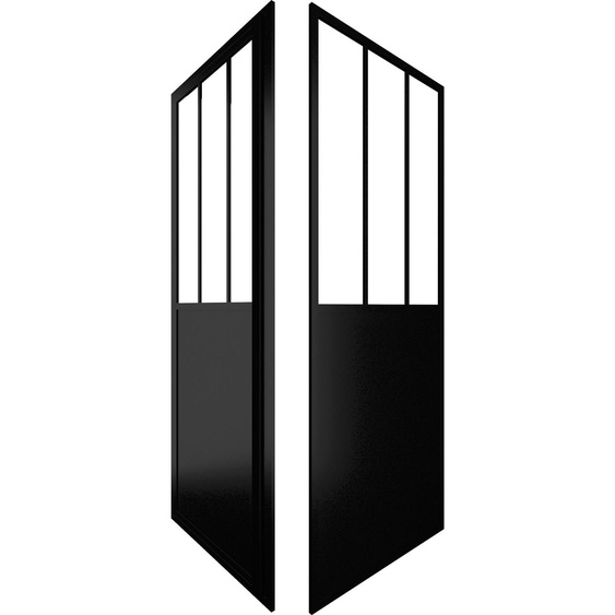 Porte de douche pivotante + paroi retour atelier - 90x200cm PROFILE NOIR MAT - verre 5mm