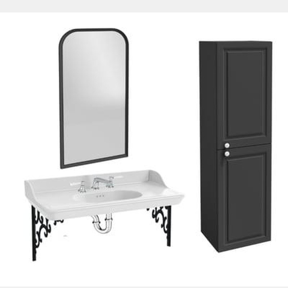 Pack plan vasque suspendu 3 trous Cléo 1889 + colonne droite + miroir + mélangeur poignée chromé + siphon chromé