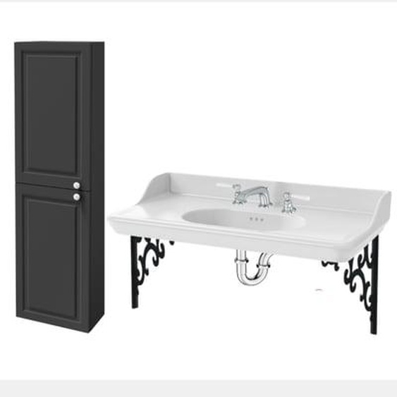 Pack plan vasque suspendu 3 trous Cléo 1889 + colonne gauche + mélangeur poignée chromé + siphon chromé