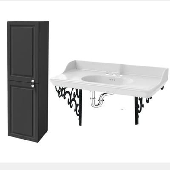 Pack plan vasque suspendu 3 trous Cléo 1889 + colonne gauche + siphon chromé