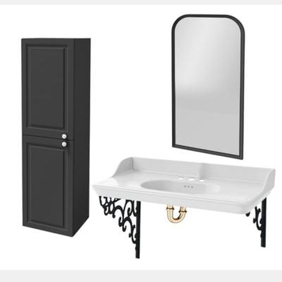 Pack plan vasque suspendu 3 trous Cléo 1889 + miroir + colonne gauche + siphon or