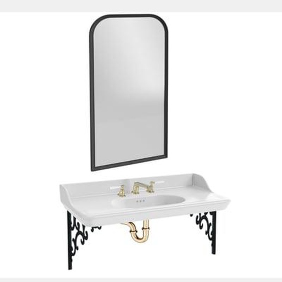 Pack plan vasque suspendu 3 trous Cléo 1889 + miroir + mélangeur poignée or + siphon or