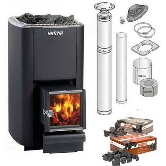 Pack Poêle à bois sauna Harvia M3 + Cheminée + 2 pack pierre 10-15