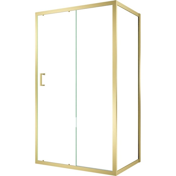 Pack Porte de Douche Coulissante 120x200cm et Retour 80cm - Profilés Or Doré Brossé - Verre 6mm
