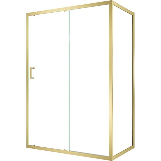 Pack Porte de Douche Coulissante 140x200cm et Retour 80cm - Profilés Or Doré Brossé - Verre 6mm