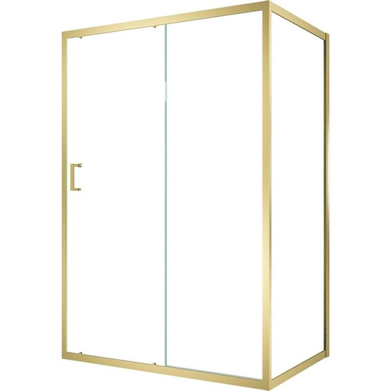 Pack Porte de Douche Coulissante 140x200cm et Retour 90cm - Profilés Or Doré Brossé - Verre 6mm