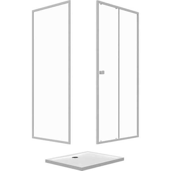 Pack porte de douche Coulissante blanc 100X185 cm + paroi de retour 80cm + receveur à poser - WHITY