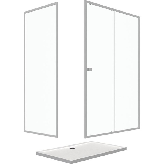 Pack porte de douche Coulissante blanc 140X185 cm + paroi de retour 90cm + receveur à poser - WHITY
