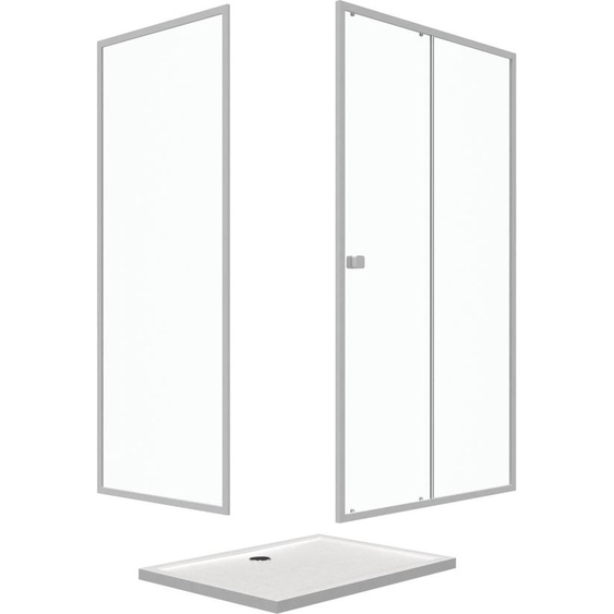 Pack porte de douche Coulissante blanc extensible 120X185 + paroi de retour 90cm + receveur - WHITY